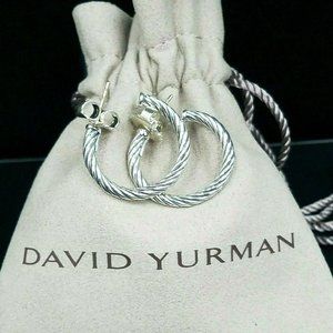 David Yurman Silver & 14K Cable Hoop Earrings